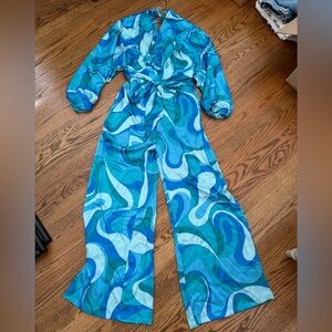 fab'rik Blue Patterned Jumpsuit